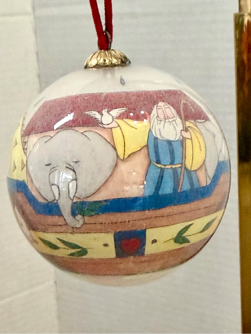 Vintage Hand Painted Glass Ornament Noah’s Ark
